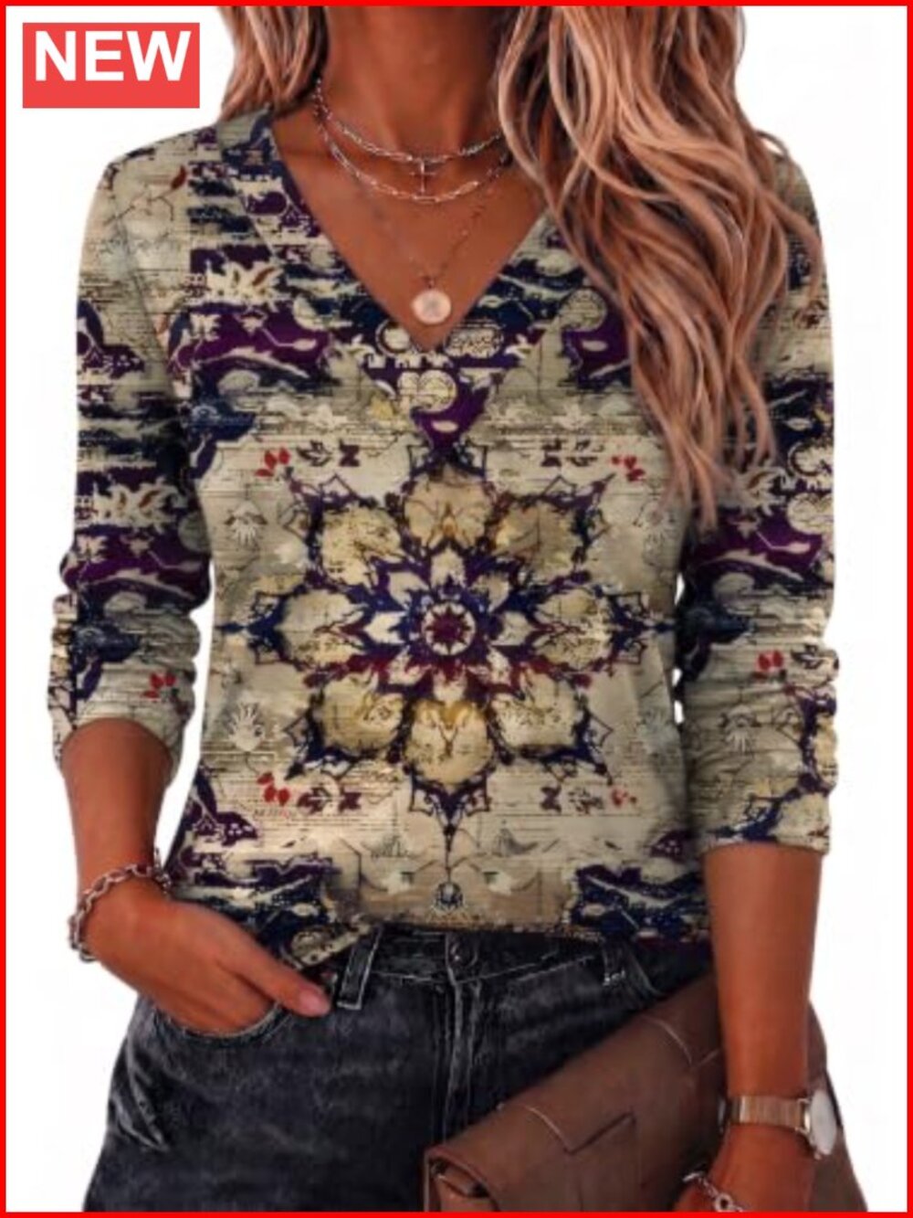 Women Long Sleeve V-Neck Blouse Dressy Casual Work Tunic Top Floral Stretch